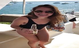 Hot sexy chicks in bikini singing on yacht